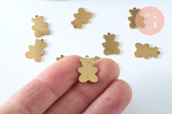 Pendentif nounours acier 201 inoxydable doré PVD 16mm, x1 (G6020)