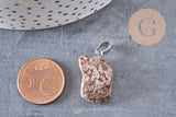 Pendentif obsidienne neige roulé acier platine 15-35mm, pendentif pierre acier inoxydable pierre naturelle, x1, G4991