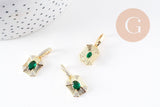 Pendentif octogone zircon blanc et vert laiton doré 18K 25mm, x1 (G10081)