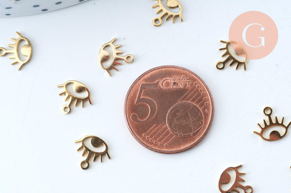 Pendentif oeil acier doré inoxydable 8.5mm, un joli pendentif pour la création de bijoux DIY, x1 G6037