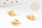 Pendentif oeil doré cristal bleu, pendentif doré, porte-bonheur,laiton doré,mauvais oeil,création bijoux,13mm, x2 G0642