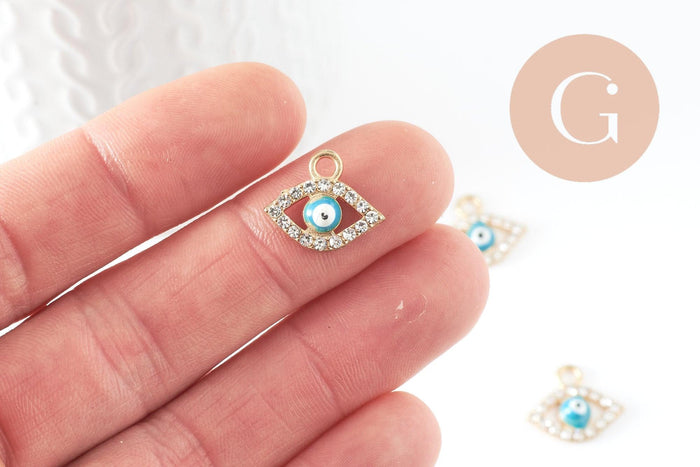 Pendentif œil doré cristal zircon,pendentif doré,porte-bonheur, métal doré, Pendentif etoile,17mm, x2 (G2979)