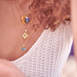 Pendentif oeil labradorite naturelle argent 925 doré 18K 15mm, pendentif amulette pierre naturelle x1 (G9866)