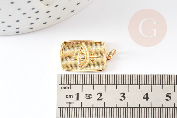 Pendentif oeil protecteur chance en laiton zircon 18K,Pendentif doré porte-bonheur,23mm x1 G4468