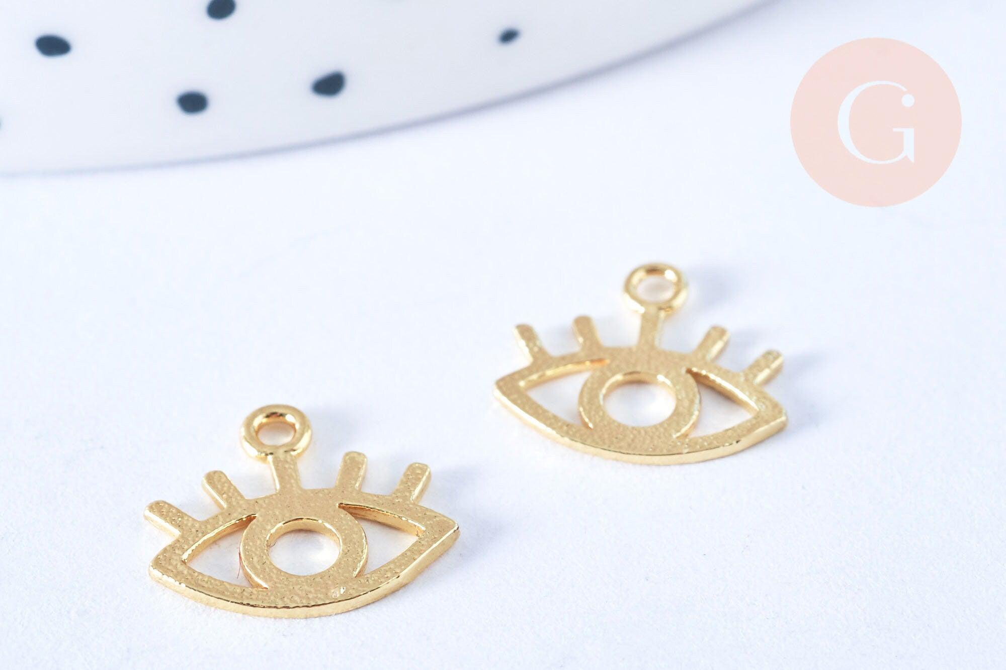 Pendentif oeil protecteur laiton doré 18k 13mm sans nickel, création bijoux chance, x1 G5979