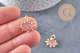 Pendentif oeil quartz rose naturel argent 925 doré 18K 15mm, x1 (G10849)