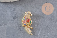 Pendentif oiseau Perroquet laiton doré 16k cristal 29mm,sans nickel,cadeau anniversaire,pendentif animal, Pendentif zircon, x1 (G6677)