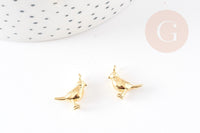 Pendentif oiseau laiton doré 14x12mm, pendentif laiton moineau pour création bijou animal, x2 G4321