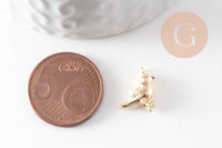 Pendentif oiseau laiton doré 18K 12.5mm, pendentif doré 18K création bijou animal, x2 (G10046)