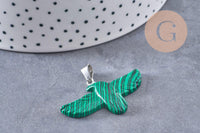 Pendentif oiseau pierre fer platine 40mm, x1 (G9834)