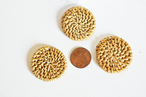 Pendentif osier tressé naturel, perle bois,perle osier, création bijoux, Perles géométriques,30-40mm, X2 G2575