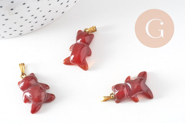 Pendentif ourson agate orange naturel support doré 24mm, création bijoux en pierre naturelle, x1 ( G5702)