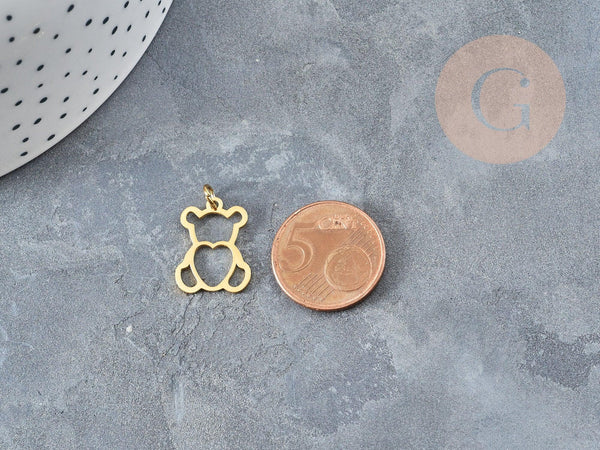 Pendentif ourson cœur acier 201 inoxydable doré 18mm, x1 (G5735)