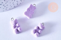 Pendentif ourson floqué velours violet résine platine 22mm, pendentif enfance régressif, x2 (G6901)