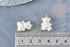 Pendentif ourson laiton doré 16K résine blanche 18mm, pendentif laiton , bijou d'enfance,x1 G8555