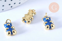 Pendentif ourson laiton doré 18K résine bleue 17.5mm, bijou d'enfance, x1 (G6641)