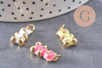 Pendentif ourson laiton doré 18K résine colorée 17.5mm, pendentif laiton jouet, bijou d'enfance, x1 (G6263)
