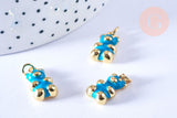 Pendentif ourson laiton doré 18K résine turquoise 17.5mm, pendentif laiton jouet ,x1 (G6642)