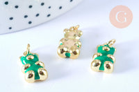 Pendentif ourson laiton doré 18K résine vert 17.5mm, pendentif laiton jouet, bijou d'enfance, x1 G6593