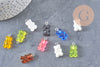 Pendentif ourson résine colorée platine 21mm, x10 (G4987)