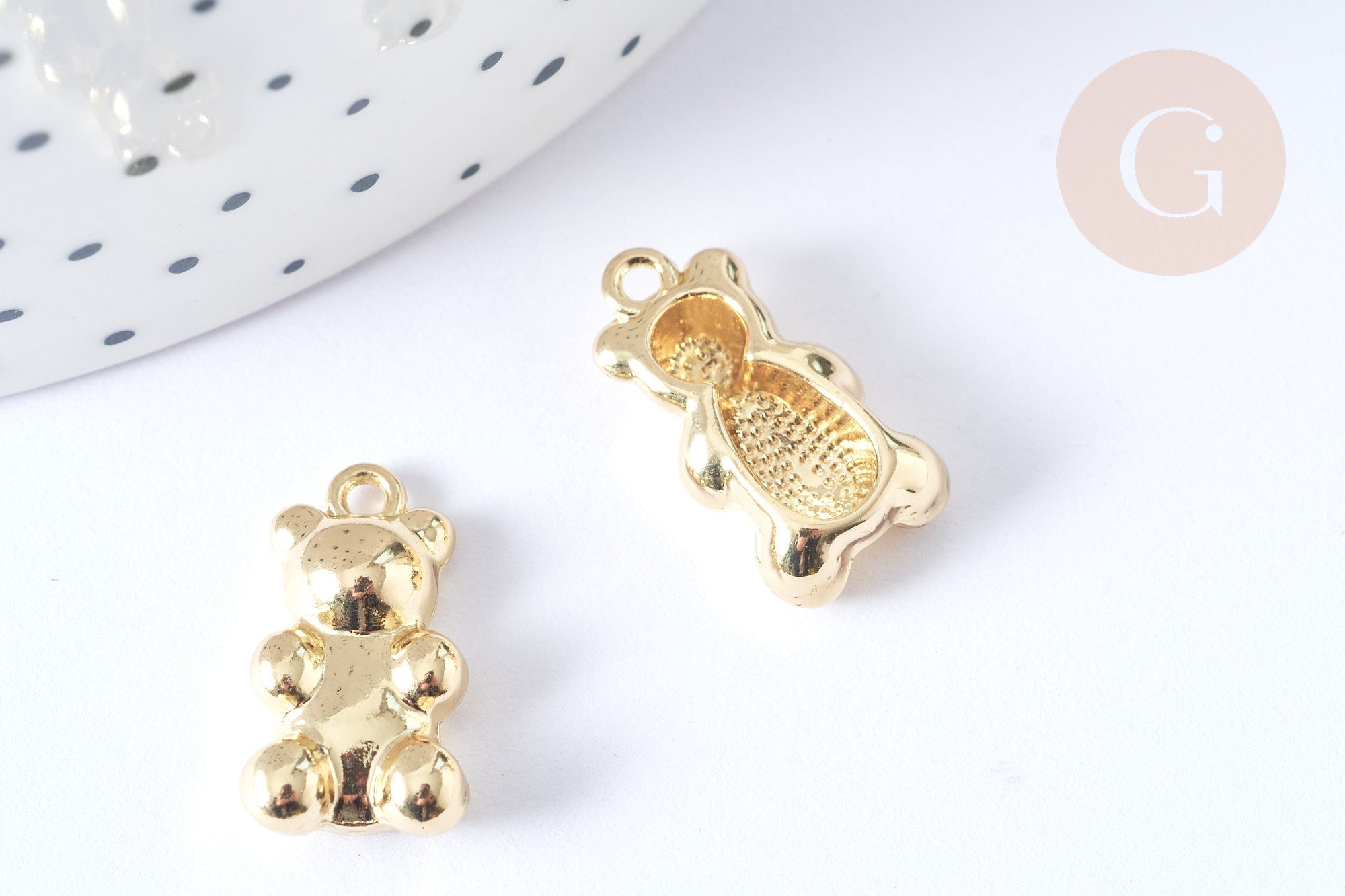 Pendentif ourson zamac doré 17.5x9.5mm, pendentif jouet, bijou d'enfance, x1 (G7890)
