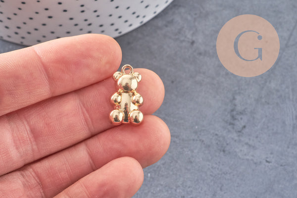 Pendentif ourson zamac doré 18K 20mm, pendentif laiton jouet, bijou d'enfance, x1 G6009