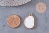 Pendentif oval jade naturel blanc laiton doré 25mm, x1 (G10537)
