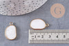 Pendentif oval jade naturel blanc laiton doré 25mm, x1 (G10537)