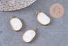 Pendentif oval jade naturel blanc laiton doré 25mm, x1 (G10537)