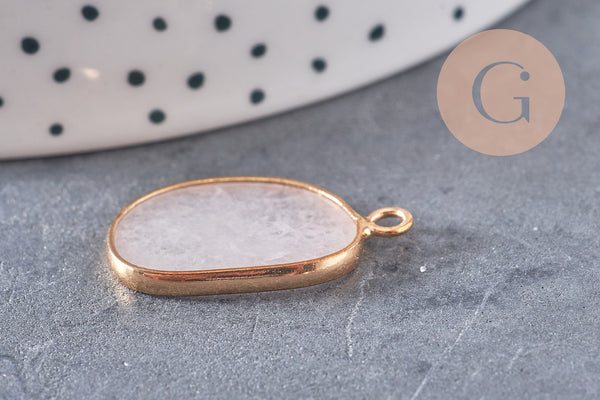 Pendentif oval jade naturel rose laiton doré 25mm, x1 (G4648)