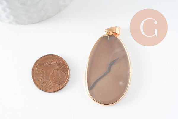 Pendentif ovale agate bleue naturelle 43mm, x1 (G1381)