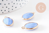 Pendentif ovale agate naturelle bleue laiton doré 23mm, x1 (G11004)