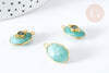 Pendentif ovale amulette amazonite naturelle argent 925 doré 18K 30mm, pendentif pierre naturelle, x1, G7717