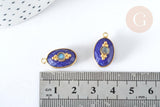 Pendentif ovale amulette lapis lazulis naturelle argent 925 doré 18K 30mm, pendentif pierre naturelle, x1, G7713