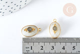 Pendentif ovale amulette pierre de lune naturelle argent 925 doré 18K 30mm, x1 (G7715)