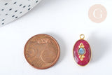 Pendentif ovale amulette rubis naturel argent 925 doré 18K 30mm, pendentif pierre naturelle, x1 G7716