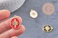 Pendentif ovale doré étoile émail résine 23mm,x1 (G5337)