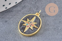 Pendentif ovale doré étoile émail résine 23mm,x1 (G5337)