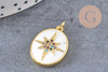 Pendentif ovale doré étoile émail résine 23mm,x1 (G5337)