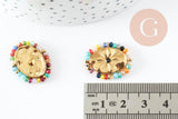 Pendentif ovale fleurs et perles acier 304 inoxydable doré 23mm, x1 G9404