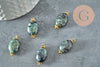 Pendentif ovale jaspe kambaba vert et laiton doré 19mm,pendentif création bijoux pierre naturelle, x1 G5756