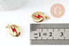 Pendentif ovale laiton doré éclair émail rouge 13.7mm,x1 (G4274)