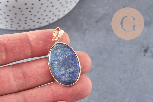 Pendentif ovale lapis lazulis, pendentif pierre naturelle bleu,lapis lazulis naturel,35mm,x1, G3370