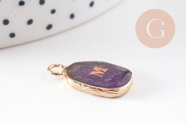 Pendentif ovale pierre naturelle Initiale 20mm, x1 (G10945) VALIDE