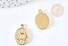 Pendentif ovale soleil acier inoxydable 304 doré IP 22mm, x1 (G8738)