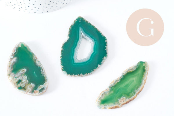 Pendentif ovale tranche agate verte 50-110mm, x1 (G8873)
