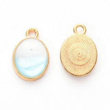 Pendentif ovale zamac doré bleu 24.5mm, pendentif création bijoux doré, x1 (G6248)