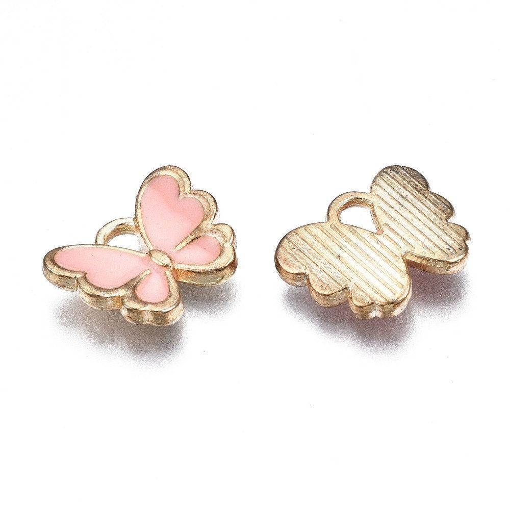 Pendentif papillon doré émail multicolore 10.5mm,pendentif doré pour création de bijoux x5 G6835