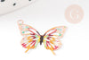 Pendentif papillon filigrane coloré laiton doré 16.5x19mm , pendentif sans nickel,x2 (G4666)
