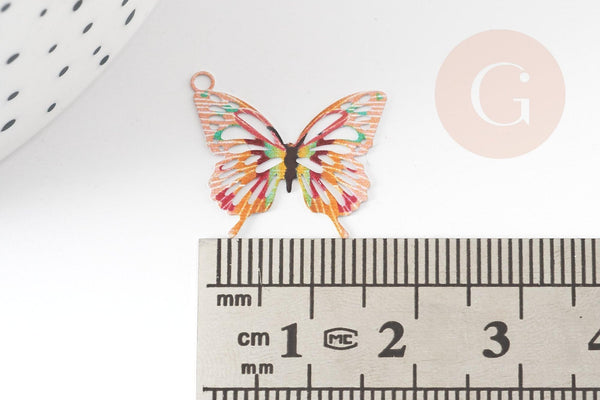 Pendentif papillon filigrane coloré laiton doré 16.5x19mm , pendentif sans nickel,x2 (G4666)